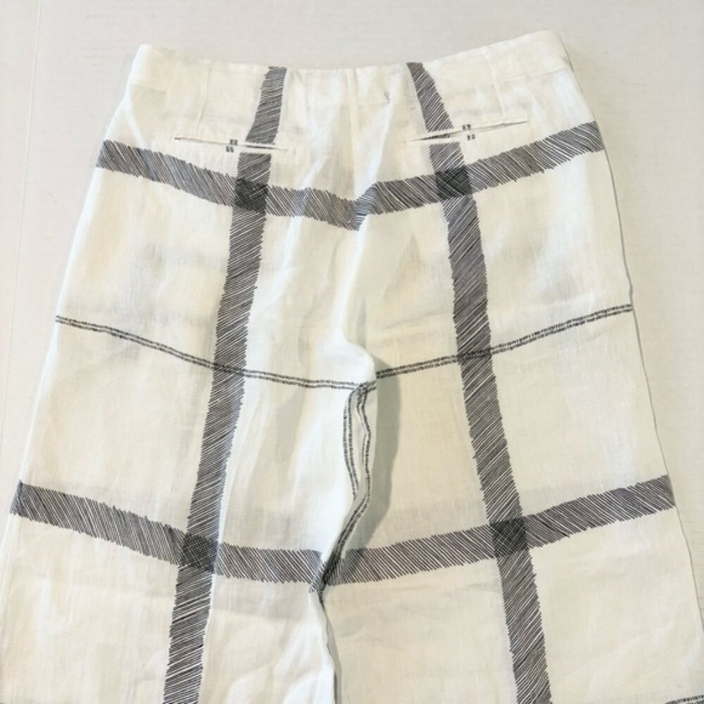 Emporio Sirenuse Linen Pants High Rise Wide Leg White Navy Check Plaid, IT 40 - Picture 9 of 15